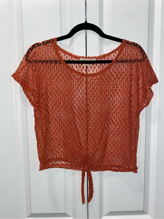 Urban Outfitters Other - Orange Open-Knit Tie-Front Short Sleeve Top
